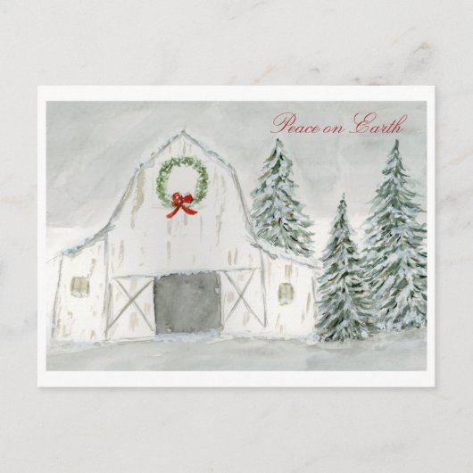 Vredige Winter Holiday Barn Briefkaart (Voorkant)