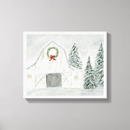 Vredige Winter Holiday Barn Canvas Afdruk (Voorkant)