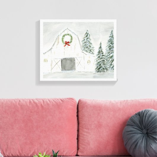 Vredige Winter Holiday Barn Canvas Afdruk (Insitu (Woonkamer))