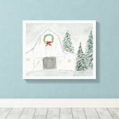Vredige Winter Holiday Barn Canvas Afdruk (Insitu (Houten vloer))
