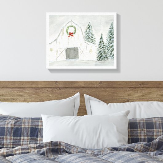 Vredige Winter Holiday Barn Canvas Afdruk (Insitu (Slaapkamer))