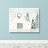 Vredige Winter Holiday Barn Canvas Afdruk (Insitu (Houten vloer))