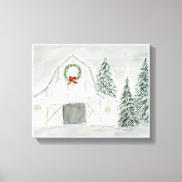 Vredige Winter Holiday Barn Canvas Afdruk