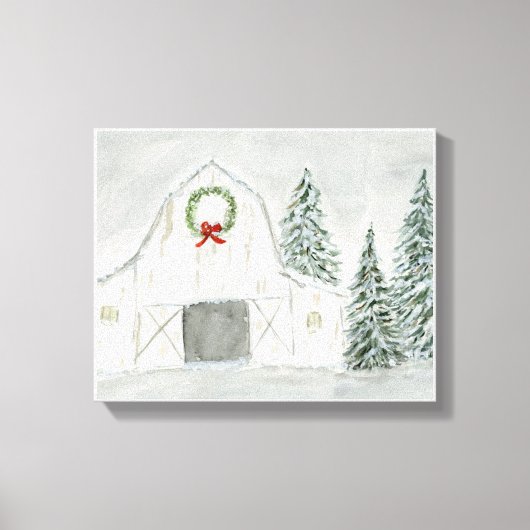 Vredige Winter Holiday Barn Canvas Afdruk (Voorkant)