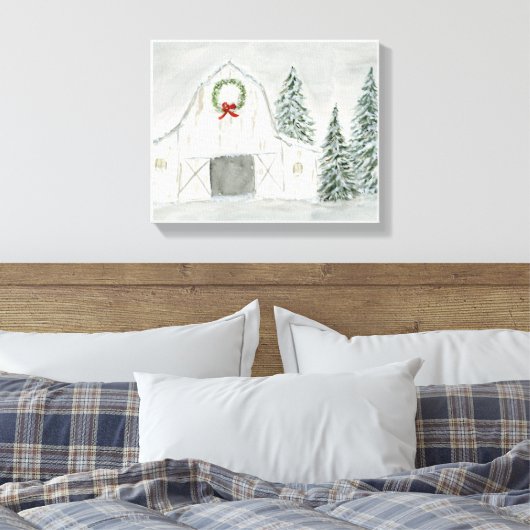 Vredige Winter Holiday Barn Canvas Afdruk (Insitu (Slaapkamer))