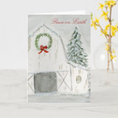 Vredige Winter Holiday Barn Kaart (Gele Bloem)