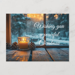 Vredige winter kerstdecoratie in het raam briefkaart