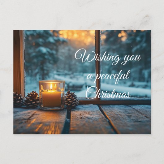 Vredige winter kerstdecoratie in het raam briefkaart (Voorkant)