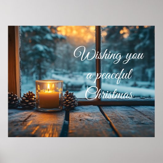 Vredige winter kerstdecoratie in het raam poster (Voorkant)