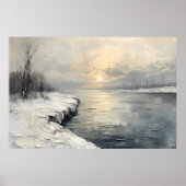 Vredige Winter River bij zonsopgang, getextureerd  Poster (Voorkant)