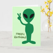 Vreedige Alien Verjaardag Kaart (Gele Bloem)