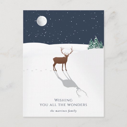 Vreedige Nacht Kerst Wonders Herten Sterren Marine Feestdagenkaart (Voorkant)