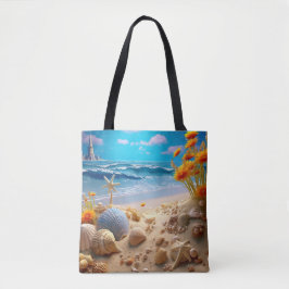 VREEDIGE STRANDSCÈNE MET SCHELPEN TOTE BAG