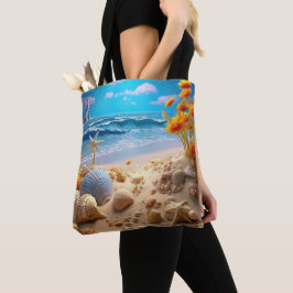 VREEDIGE STRANDSCÈNE MET SCHELPEN TOTE BAG