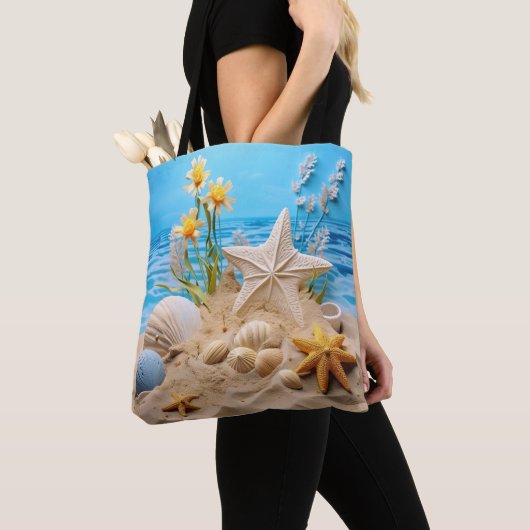 VREEDIGE STRANDSCÈNE MET SCHELPEN TOTE BAG (Dichtbij)
