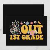 Vreedzaam 1e klas groovy laatste schooldag kaart (Voorkant / Achterkant)