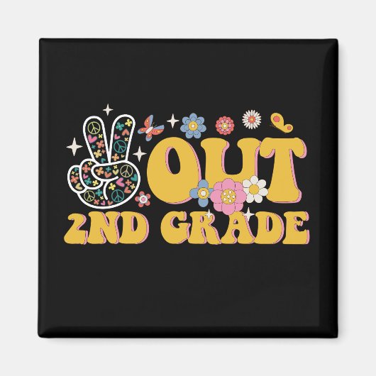 Vreedzaam 2e klas groovy laatste schooldag magneet (Voorkant)