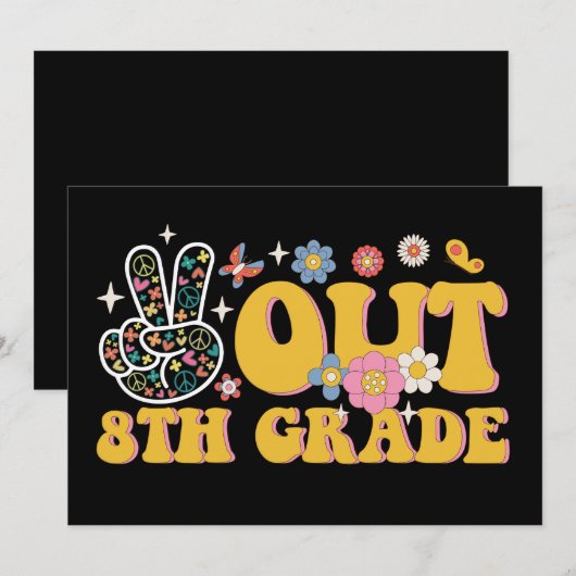 Vreedzaam 8e klas groovy laatste schooldag kaart (Voorkant / Achterkant)