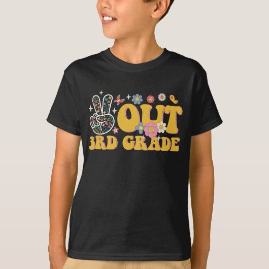 Vreedzaam afscheid 3e klas Groovy laatste schoolda T-shirt (Voorkant)