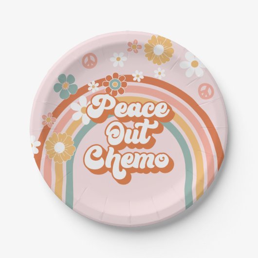 Vreedzaam Afscheid Chemo Hippie Regenboog Papieren Bordje (Voorkant)
