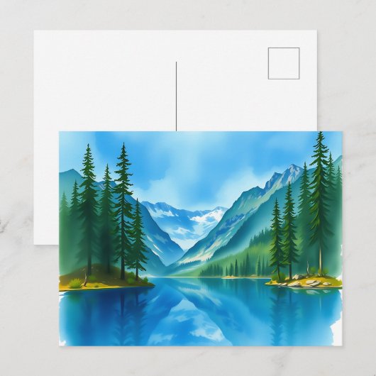 Vreedzaam bergmeer met hoge bomen briefkaart (Voorkant / Achterkant)