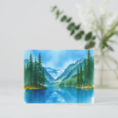Vreedzaam bergmeer met hoge bomen briefkaart (Staand voorkant)