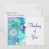 Vreedzaam Blauw en Blauwgroen Bloemen Mandala Moti Briefkaart (Voorkant / Achterkant)