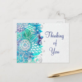 Vreedzaam Blauw en Blauwgroen Bloemen Mandala Moti Briefkaart