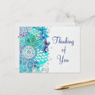 Vreedzaam Blauw en Blauwgroen Bloemen Mandala Moti Briefkaart