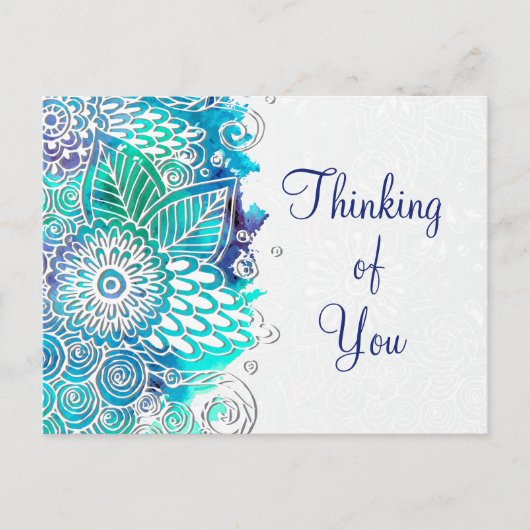 Vreedzaam Blauw en Blauwgroen Bloemen Mandala Moti Briefkaart (Voorkant)