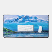 Vreedzaam Blauw Japans Kunstontwerp Aquarel Bureaumat (Keyboard & Muis)