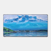 Vreedzaam Blauw Japans Kunstontwerp Aquarel Bureaumat (Voorkant)