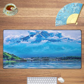 Vreedzaam Blauw Japans Kunstontwerp Aquarel Bureaumat