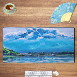 Vreedzaam Blauw Japans Kunstontwerp Aquarel Bureaumat