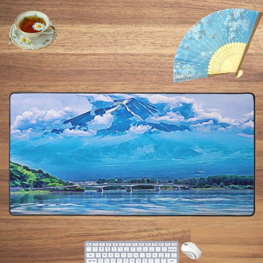 Vreedzaam Blauw Japans Kunstontwerp Aquarel Bureaumat