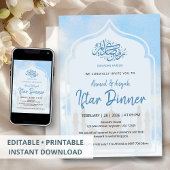 Vreedzaam Blauwe Aquarel Moskee Boog Iftar Kaart
