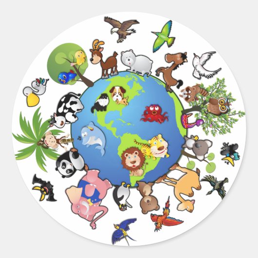 Vreedzaam dierKoninkrijk - Dieren over de hele wer Ronde Sticker (Voorkant)