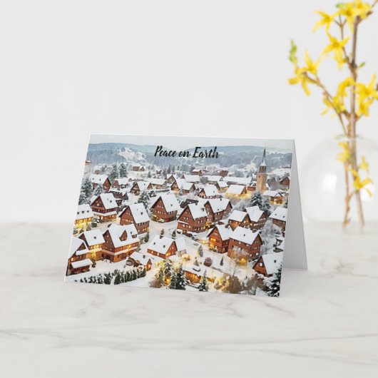 Vreedzaam dorps winterlandschap Vrede op aarde Fee Kaart (Gele Bloem)