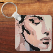 Vreedzaam gezicht in pixel art sleutelhanger (Voorkant)