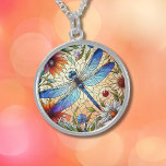 Vreedzaam Glas in lood Blue Dragonfly Botanical Sterling Zilver Ketting<br><div class="desc">Dit prachtige blauwe libellenbloemontwerp bevat een gebrandschilderd glaseffect. De bemoedigende woorden "Embrace The Journey" kunnen worden gewijzigd,  verwijderd of achtergelaten zoals ze zijn.</div>
