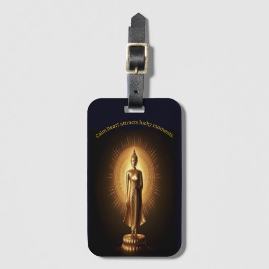 Vreedzaam gouden Boeddhabeeld, AI-kunst Bagagelabel (Voorkant (verticaal))
