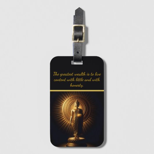 Vreedzaam gouden Boeddhabeeld, AI-kunst Bagagelabel (Voorkant (verticaal))