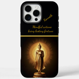 Vreedzaam gouden Boeddhabeeld, AI-kunst iPhone 16 Pro Max Hoesje