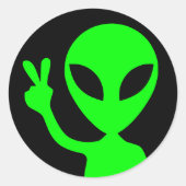 Vreedzaam Helder Groen Alien Zwart Ronde Sticker (Voorkant)