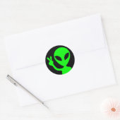 Vreedzaam Helder Groen Alien Zwart Ronde Sticker (Envelop)