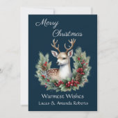 Vreedzaam hert, met Holly Krans, op Donkerblauw Feestdagenkaart (Voorkant)