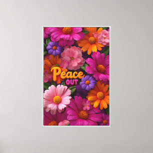 Vreedzaam Hippie Bloem Neon Vredesteken Patroon Canvas Afdruk