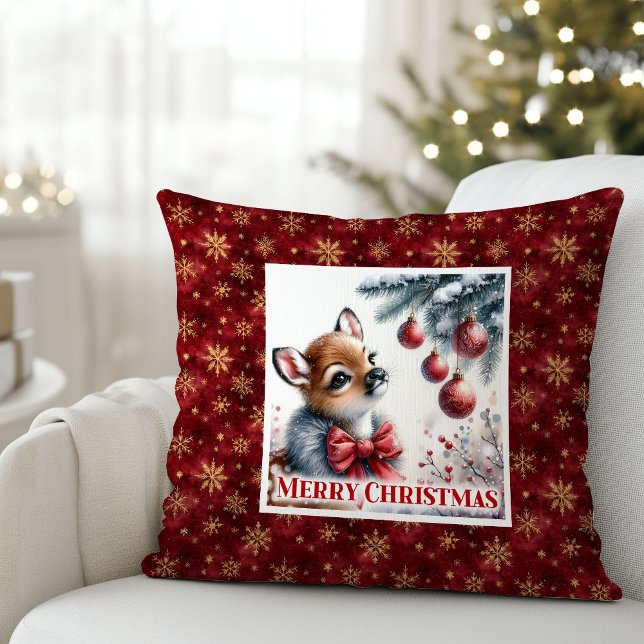 Vreedzaam Kerstkussen met Ree voor Kinderen  Kussen (Peaceful Fawn Christmas Pillow Gift for Kids Cozy Room)