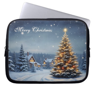 Vreedzaam Kerstmis dorp met lichten Laptop Sleeve