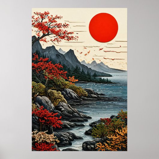 Vreedzaam Landschap Decor Bergen en bos Poster (Voorkant)